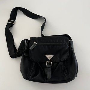 Crossbody Shoulder Bag in Black Fabric